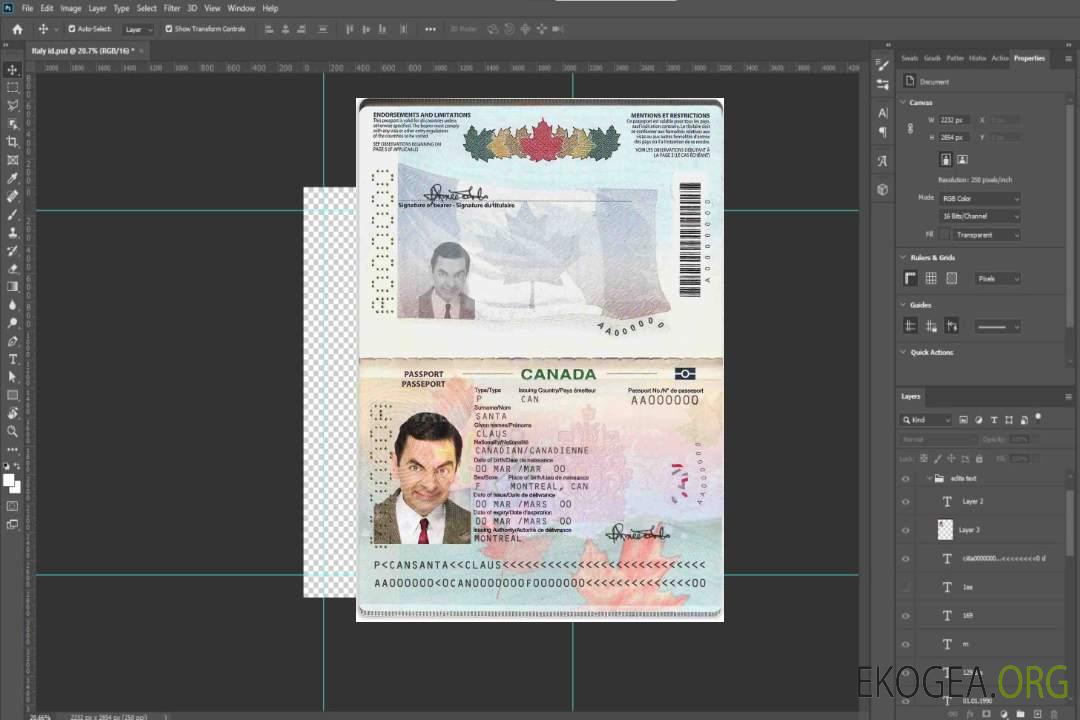 Modèle de passeport canadien au format PSD, entièrement modifiable (2010 – présent) template